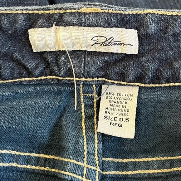 Chico's Platinum Dark Wash Bootcut Pocket Design Stretchy Comfy Cotton Jeans - Picture 3 of 10